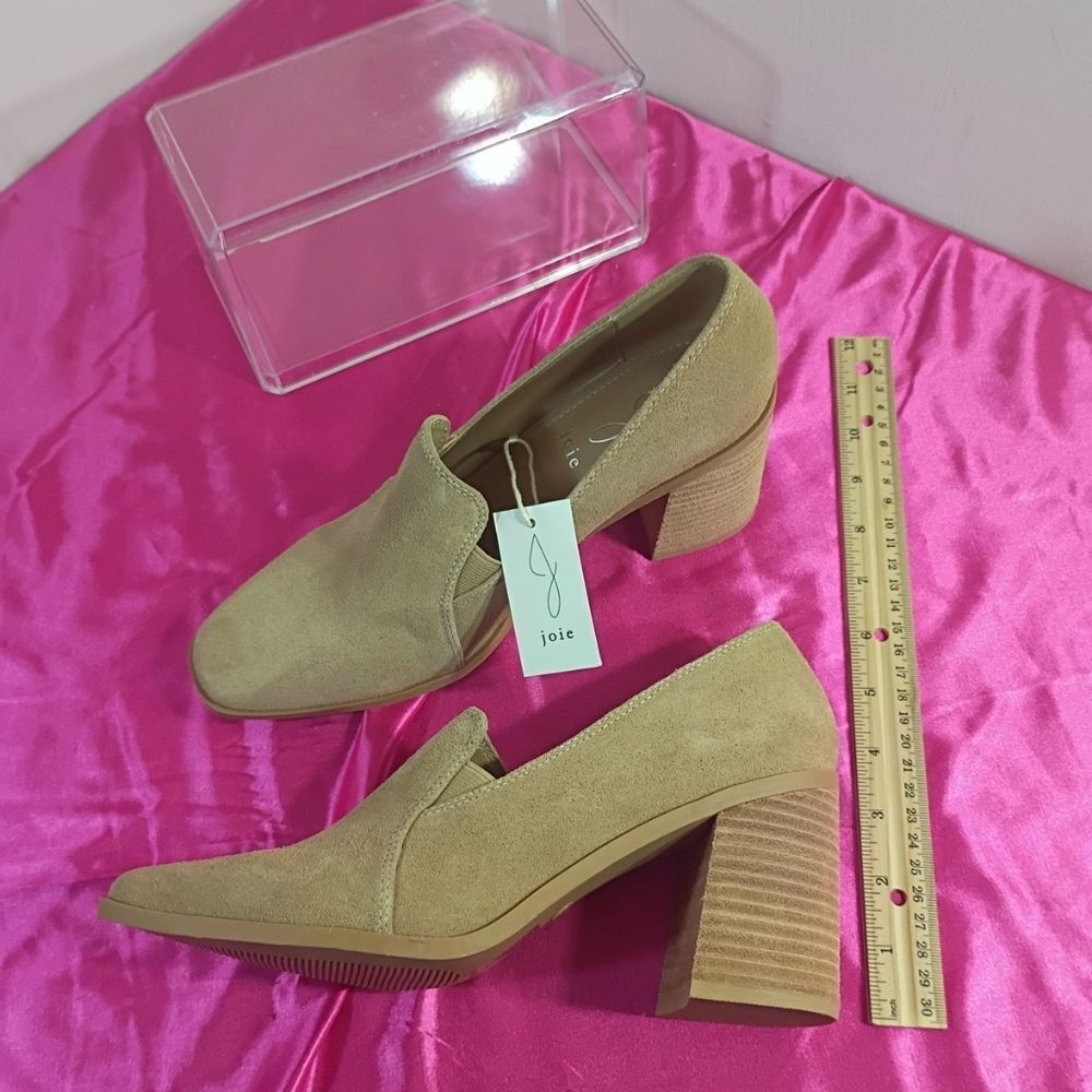 JOIE Wevenly Women's SZ 8 Suede Loafers Block Heels Shoes Beige . - Picture 8 of 10